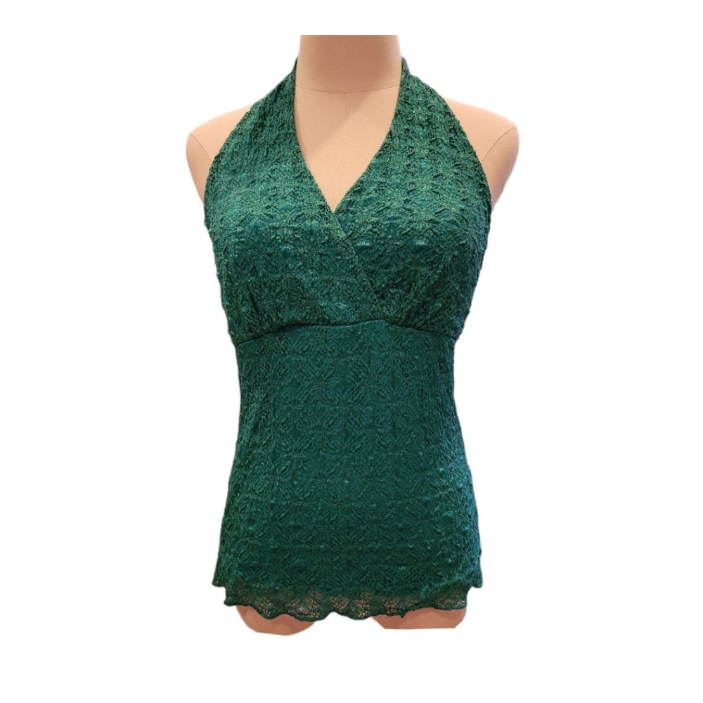 NWT Beyer California Lace Halter Top Large Teal